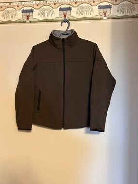 Port Authority fleece lined water resistant brown zip  jacket size small